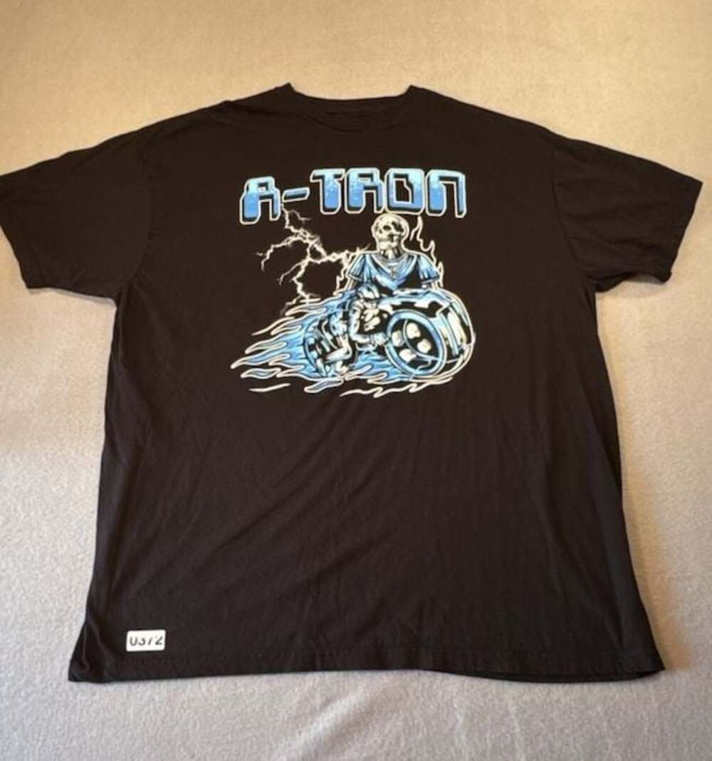 A-TRON Biker Skeleton Graphic Black Short Sleeve T-Shirt